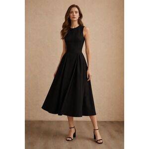 Commense Black Sleeveless Pockets‎ Pleated Midi Dress size M